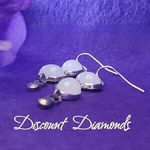 White Moonstone Drop Dangle French Hook Earrings on 925 Silver